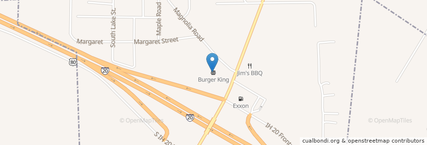 Mapa de ubicacion de Burger King en 美利坚合众国/美利堅合眾國, 得克萨斯州 / 德克薩斯州 / 德薩斯州, Harrison County, Waskom.