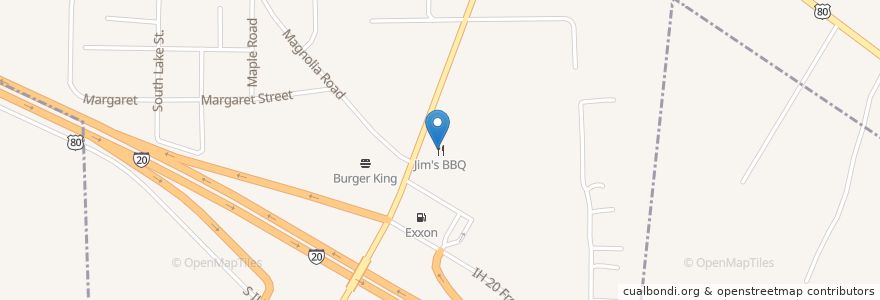 Mapa de ubicacion de Jim's BBQ en United States, Texas, Harrison County, Waskom.