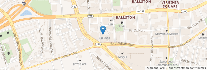 Mapa de ubicacion de Big Buns en 미국, 버지니아, Arlington County, Arlington.