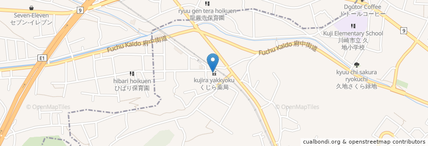 Mapa de ubicacion de くじら薬局 en اليابان, كاناغاوا, 川崎市, 高津区.