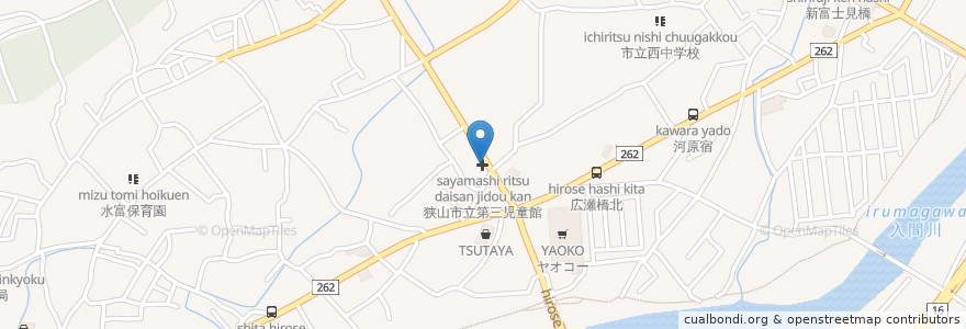 Mapa de ubicacion de 狭山市立広瀬児童館 en 일본, 사이타마현, 狭山市.