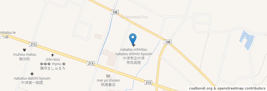 Mapa de ubicacion de 中津市立中津市民病院 en 日本, 大分县, 中津市.