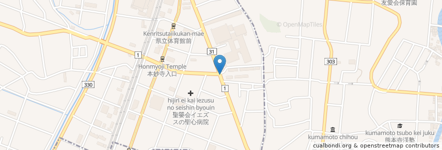 Mapa de ubicacion de 上熊本老人憩の家 en Japon, Préfecture De Kumamoto, 熊本市, 西区.