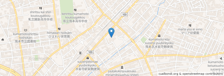 Mapa de ubicacion de 北水前寺老人憩の家 en Japon, Préfecture De Kumamoto, 熊本市, 中央区.