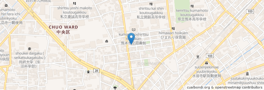 Mapa de ubicacion de 大江東原老人憩の家 en Japón, Prefectura De Kumamoto, 熊本市, 中央区.