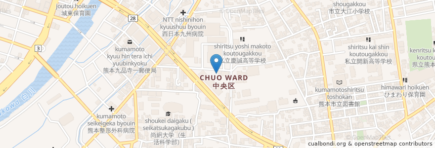 Mapa de ubicacion de 熊本市希望荘デイサービスセンター en Japan, Präfektur Kumamoto, 熊本市, 中央区.