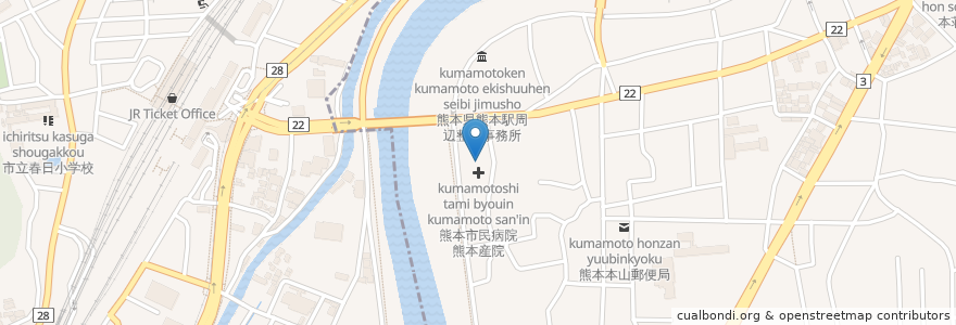 Mapa de ubicacion de 熊本市立熊本市民病院熊本産院 en Japan, Kumamoto Prefecture, Kumamoto, Chuo Ward.