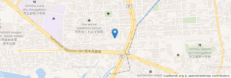 Mapa de ubicacion de 神水老人憩の家 en 日本, 熊本县, 熊本市, 东区.