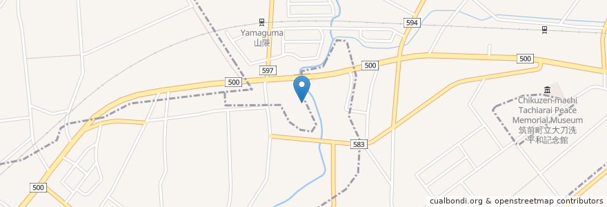 Mapa de ubicacion de デイサービスセンター菊池園 en اليابان, محافظة فوكوكا, 朝倉郡, 大刀洗町, 筑前町.