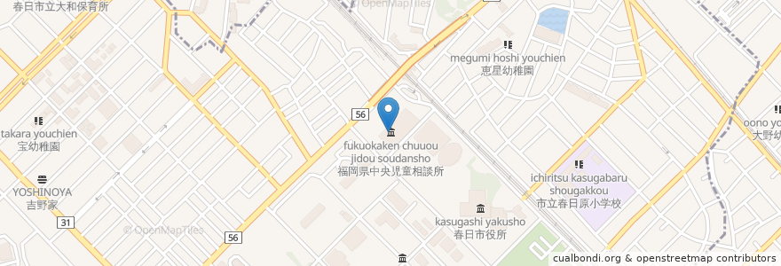 Mapa de ubicacion de 福岡点字図書館 en 日本, 福岡県, 春日市.
