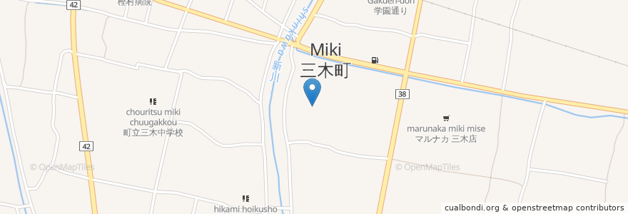 Mapa de ubicacion de 三木町老人福祉センター(平木コミュニティ会館) en Japan, Präfektur Kagawa, 木田郡, 三木町.