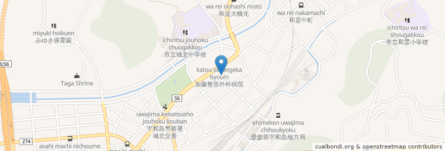 Mapa de ubicacion de 八つ鹿工房 en Japón, Prefectura De Ehime, 宇和島市.