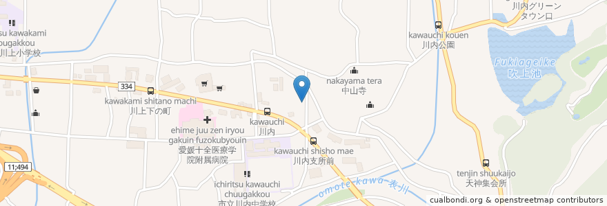 Mapa de ubicacion de 川内町老人憩の家 en Japonya, 愛媛県, 東温市.