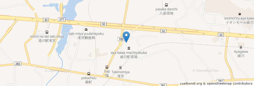 Mapa de ubicacion de 社会福祉法人共済会　特別養護老人ホーム楽々苑 en 日本, 香川县, 绫歌郡, 绫川町.