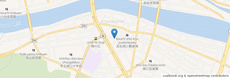 Mapa de ubicacion de 高知市在宅介護支援センターうしおえ en 일본, 고치현, 고치시.