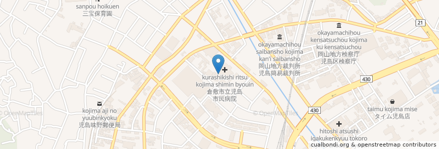 Mapa de ubicacion de 倉敷市立児島市民病院 en Япония, Окаяма, 倉敷市.
