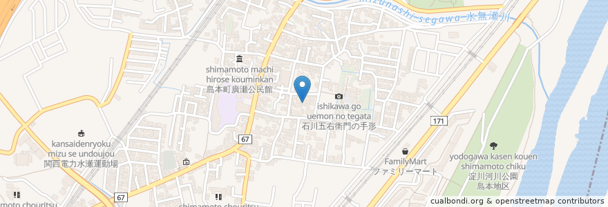 Mapa de ubicacion de 作業所わくわく en 日本, 大阪府, 三島郡, 島本町.
