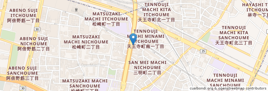 Mapa de ubicacion de 四天王寺さんめい苑 en 일본, 오사카부, 오사카, 阿倍野区.