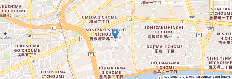 Mapa de ubicacion de 堂島・中之島老人憩の家 en Japan, Präfektur Osaka, 大阪市, 北区.