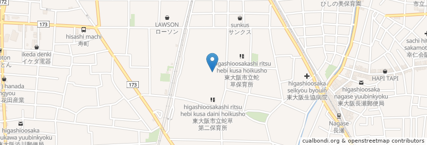 Mapa de ubicacion de 東大阪市立蛇草障害者解放センター en 日本, 大阪府, 東大阪市.