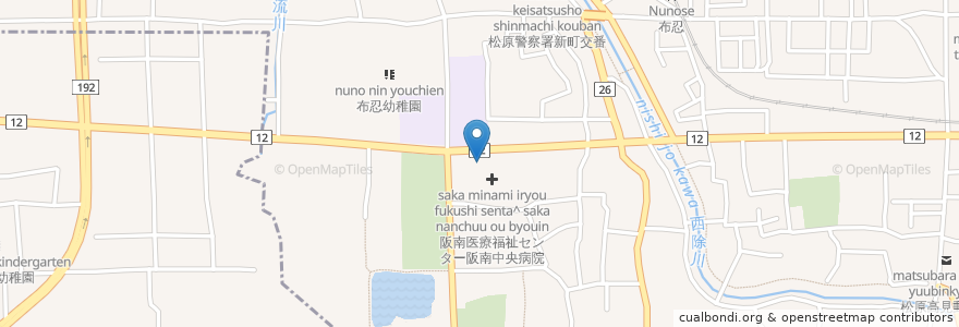 Mapa de ubicacion de 阪南中央病院在宅介護支援センター en 日本, 大阪府, 松原市.