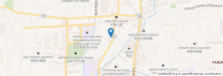 Mapa de ubicacion de 京都市山科中央老人福祉センター en Japan, Kyoto Prefecture, Kyoto, Yamashina Ward.