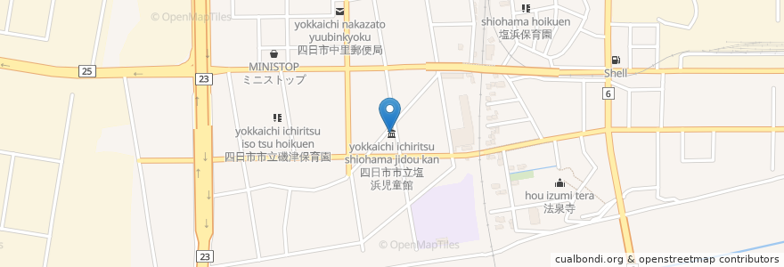 Mapa de ubicacion de 四日市市立塩浜児童館 en Giappone, Prefettura Di Mie, 四日市市.