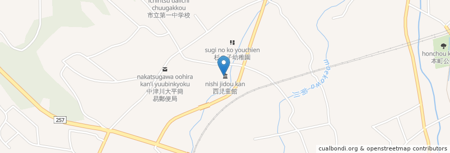 Mapa de ubicacion de 西児童館 en ژاپن, 岐阜県, 中津川市.