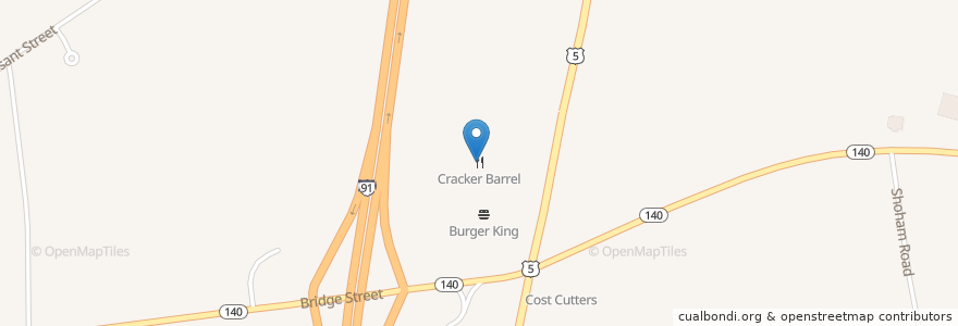 Mapa de ubicacion de Cracker Barrel en Amerika Birleşik Devletleri, Connecticut, Hartford County, East Windsor.