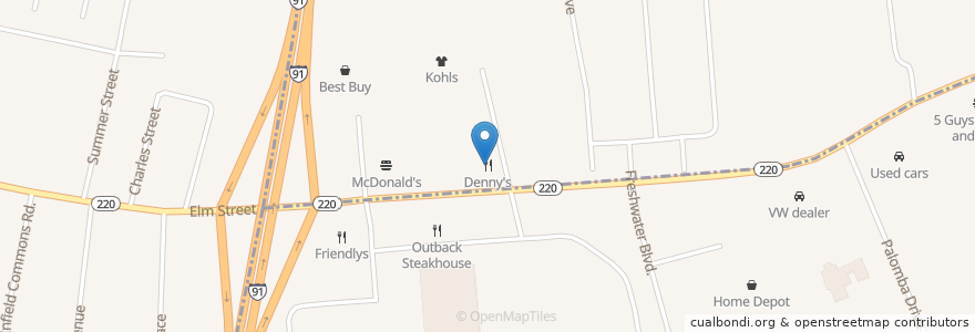 Mapa de ubicacion de Denny's en الولايات المتّحدة الأمريكيّة, كونيتيكت, Hartford County, Enfield.