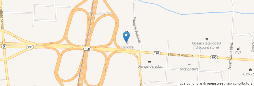 Mapa de ubicacion de Chipotle en الولايات المتّحدة الأمريكيّة, كونيتيكت, Hartford County, Enfield.