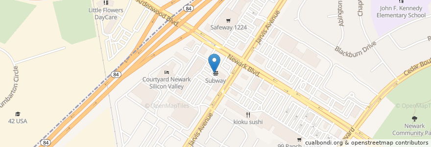 Mapa de ubicacion de Subway en アメリカ合衆国, カリフォルニア州, アラメダ郡, Fremont.