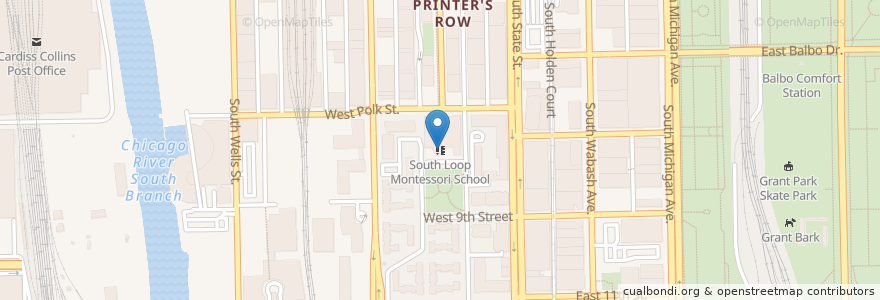 Mapa de ubicacion de South Loop Montessori School en 미국, 일리노이, 시카고.