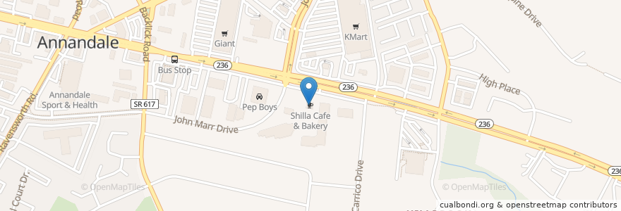 Mapa de ubicacion de Shilla Cafe & Bakery en États-Unis D'Amérique, Virginie, Fairfax County, Annandale.