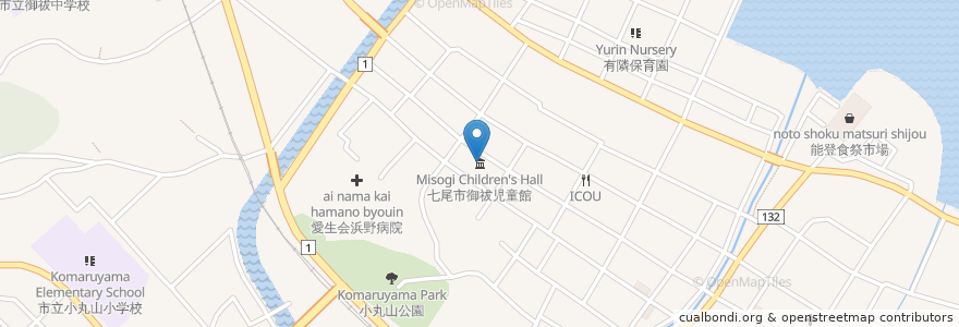Mapa de ubicacion de 七尾市御祓児童館 en Japão, 石川県, 七尾市.