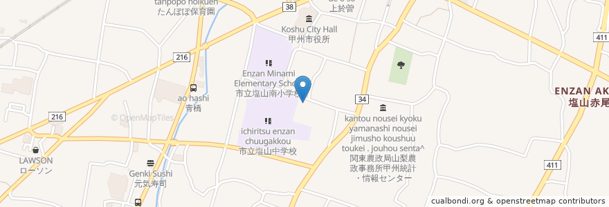 Mapa de ubicacion de 塩山南児童センター en 日本, 山梨县, 甲州市.
