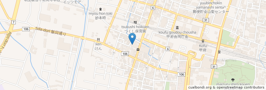 Mapa de ubicacion de 甲府共立在宅介護支援センター en 日本, 山梨县, 甲府市.