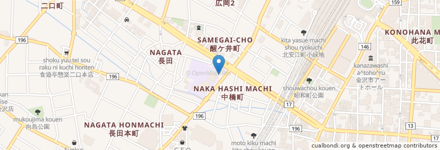 Mapa de ubicacion de 金沢市立長田町児童館 en اليابان, إيشيكاوا, 金沢市.