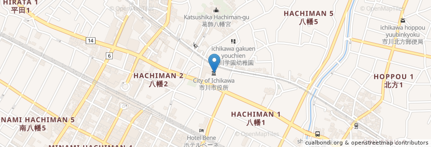 Mapa de ubicacion de 市川市中央在宅介護支援センター en Japonya, 千葉県, 市川市.