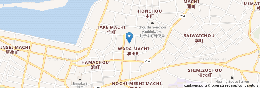 Mapa de ubicacion de 東部児童遊園 en Japan, 千葉県, 銚子市.