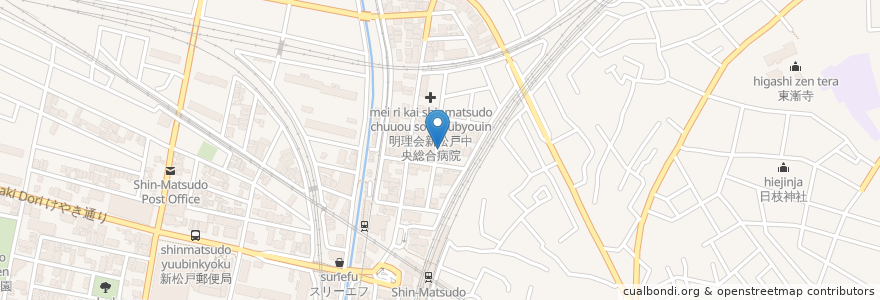Mapa de ubicacion de 松戸市新松戸地区在宅介護支援センター en Japan, Chiba Prefecture, Matsudo.