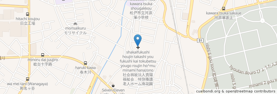 Mapa de ubicacion de 松戸市東部地区在宅介護支援センター en ژاپن, 千葉県, 松戸市.