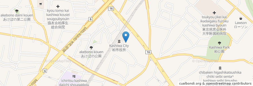 Mapa de ubicacion de 柏市身体障害者福祉センター en Japonya, 千葉県, 柏市.