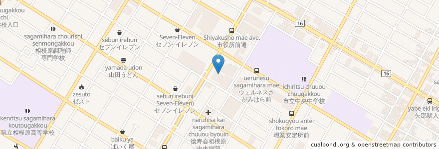 Mapa de ubicacion de あじさい在宅介護支援センター en 日本, 神奈川県, 相模原市, 中央区.