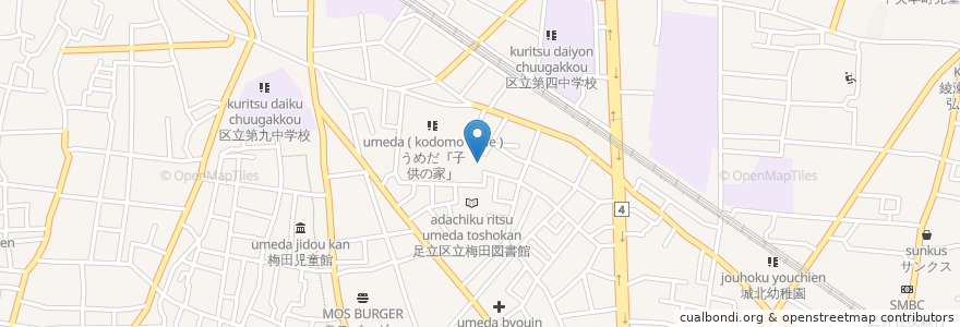 Mapa de ubicacion de うめだ・あけぼの学園 en Jepun, 東京都, 足立区.