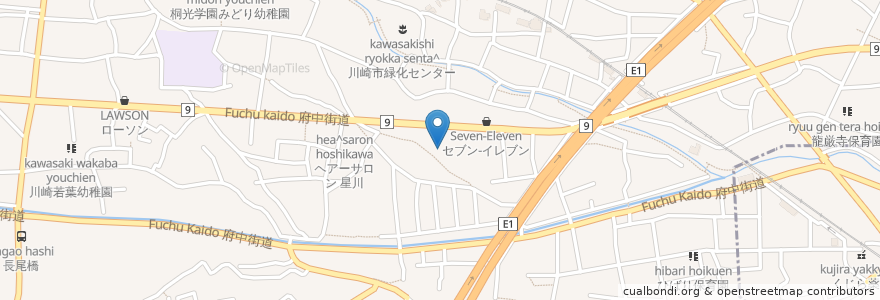 Mapa de ubicacion de しゅくがわら在宅介護支援センター en 일본, 가나가와현, 川崎市, 多摩区.
