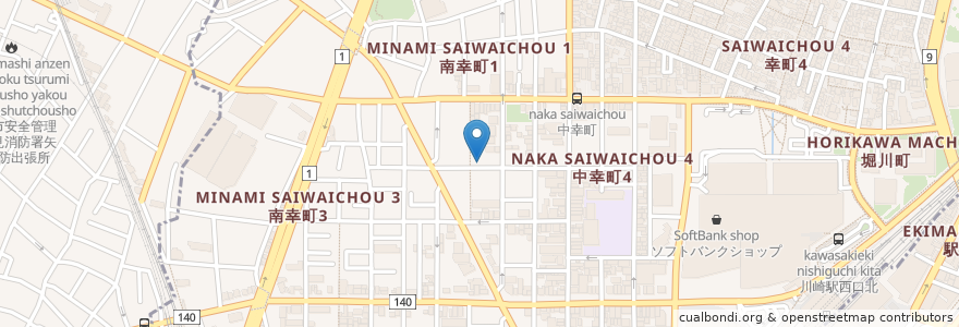 Mapa de ubicacion de ライフコミューン川崎 en Япония, Канагава, Кавасаки, Саиваи.