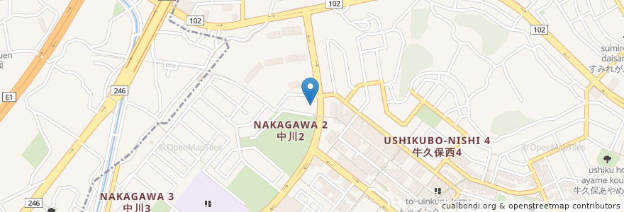 Mapa de ubicacion de ワーク中川 en Japonya, 神奈川県, 横浜市, 都筑区.