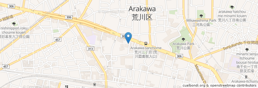 Mapa de ubicacion de 三河島ひろば館 en Jepun, 東京都.