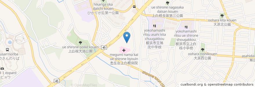 Mapa de ubicacion de 上白根園 en اليابان, كاناغاوا, 横浜市, 旭区.